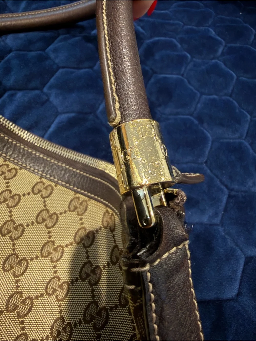 Gucci Beige Monogram Canvas Shoulder Bag with Brown Trim